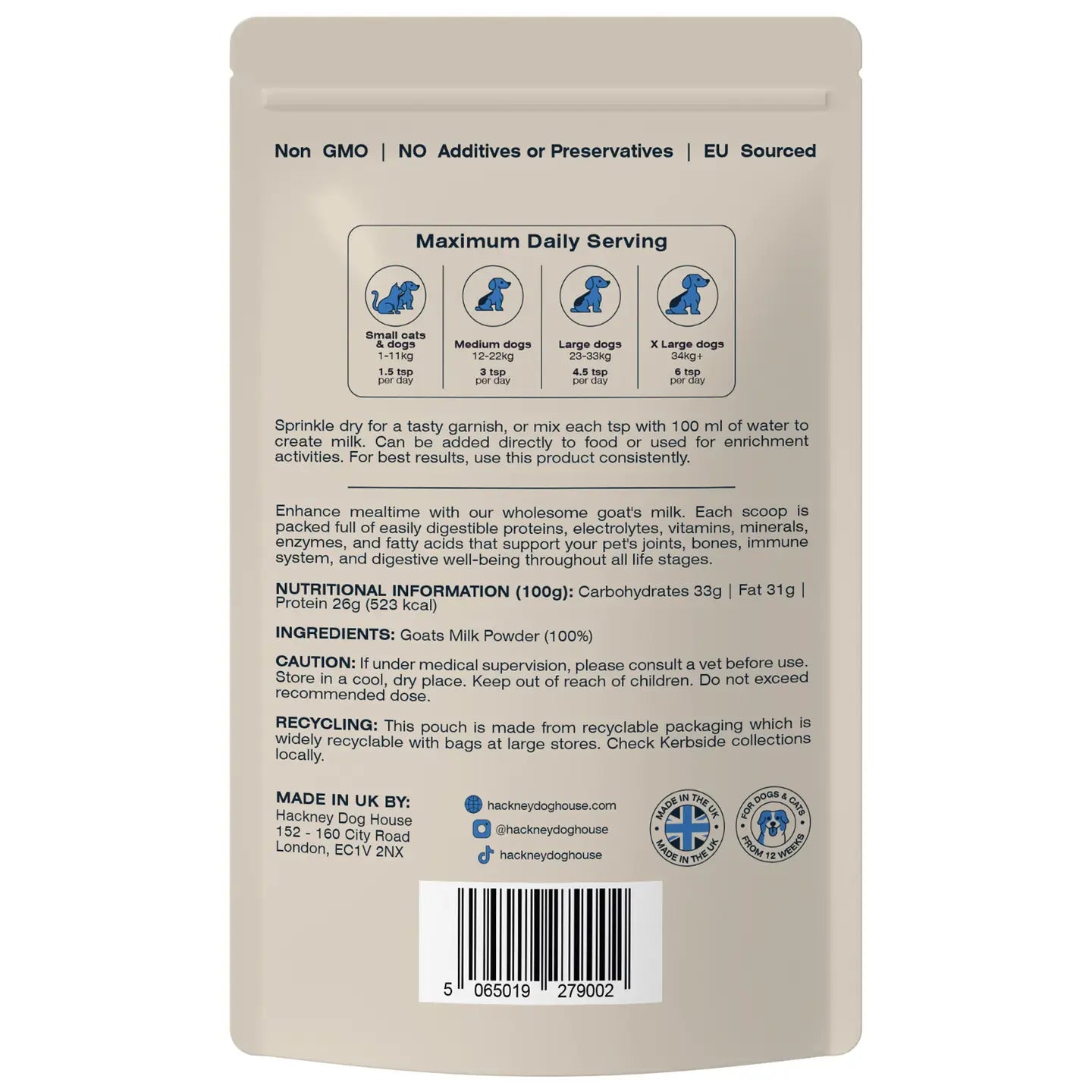 Hackney Dog House Goats Milk Powder